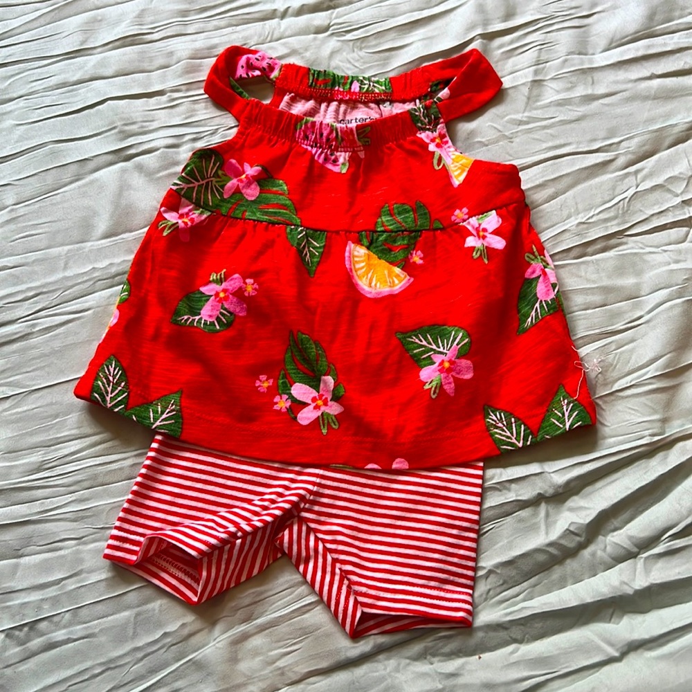 Carter’s 2 piece tank top/shorts floral and striped set; 3 month